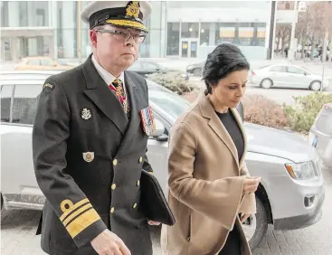  ?? DARREN BROWN / NATIONAL POST ?? Vice-Admiral Mark Norman, with his lawyer Marie Henein, was charged last month by the RCMP in relation to the alleged leak of informatio­n about a Liberal government plan to derail a project to provide the Royal Canadian Navy with a new supply ship.