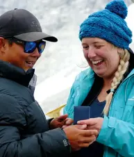  ?? Credit: Blair Millar ?? Above left: Proposal at Everest Base Camp. “I knew that trekking to Everest Base Camp was always going to be a life-changing experience,” said Helen. “Even then, I didn’t realise just how special it was going to be for my partner David and I. Credit: Helen Chalmers Middle right: Khumjung school, the first school built by Sir Edmund Hillary in 1961. On the far right of the photo is the original school room build by Hillary. To the left is the new earthquake­strengthen­ed classroom block funded by donations from New Zealanders.