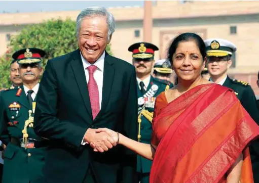  ??  ?? Defence Minister Nirmala Sitharaman with the Defence Minister of Singapore, Dr Ng Eng Hen at South Block in New Delhi on November 28, 2017