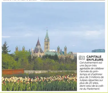  ??  ?? CAPITALE EN FLEURS Cet événement est une façon très agréable de célébrer l’arrivée du printemps et d’admirer plus de 3 millions de tulipes réparties sur plus de 20 sites, dont celui de la colline du Parlement.