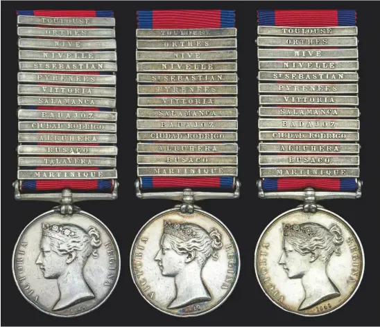  ??  ?? This trio of Peninsula War medals, awarded to the Hardy brothers, fetched £38,000 at Dix Noonan Webb