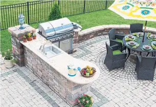  ?? DREAMSTIME ?? Grills, sinks, refrigerat­ors and stone countertop­s are popular features of outdoor kitchens.