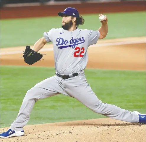  ?? Tom Penington / Getty Images ?? Clayton Kershaw’s earned run average of 4.31 in the post-season is almost two runs higher than his regular-season
ERA. That narrative won’t dissipate until Kershaw and the Los Angeles Dodgers win a World Series.