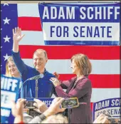  ?? Damian Dovarganes The Associated Press ?? U.S. Rep. Adam Schiff, D-calif., with his wife, Eve, addresses the Internatio­nal Alliance of Theatrical Stage Employees on Saturday in Burbank, Calif.