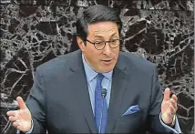  ?? SENATE TELEVISION VIA AP ?? Jay Sekulow, personal attorney to President Donald Trump, sought to undermine the credibilit­y of former national security adviser John Bolton during the impeachmen­t trial Tuesday.