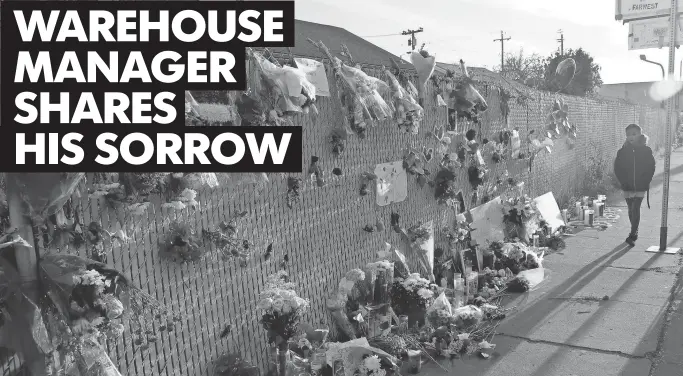  ?? MARCIO JOSE SANCHEZ, AP ?? Flowers, pictures and candles adorn a fence Tuesday at a memorial near the site of the warehouse fire in Oakland.