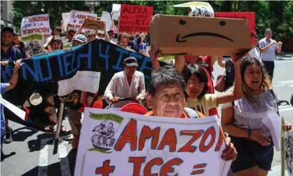  ?? Photograph: Kevin Hagen/Getty Images ?? The protests began in seven US cities on Monday, the same day as the company’s lucrative Prime Day sale.