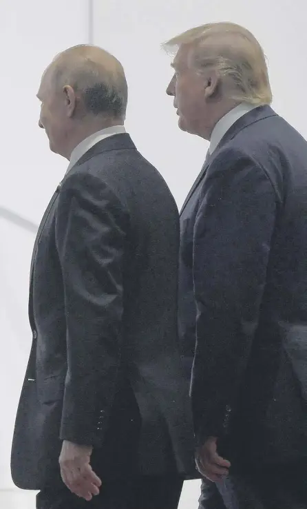  ??  ?? 2 The warm relationsh­ip between US president Donald Trump and Russian president Vladimir Putin was clear at the G20 summit despite the latter’s claim that liberalism was dead