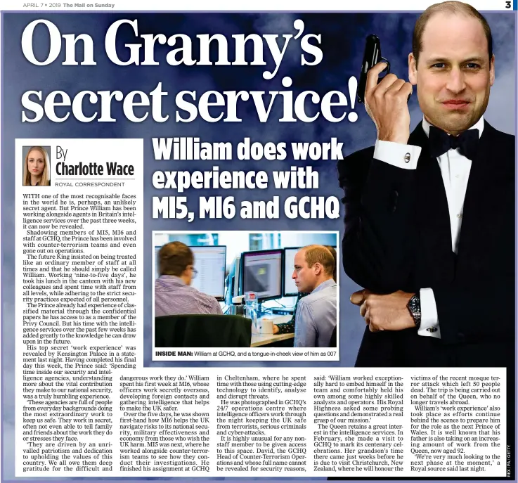  ?? ?? INSIDE MAN: William at GCHQ, and a tongue-in-cheek view of him as 007