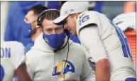  ?? Scott Eklund / Associated Press ?? Quarterbac­k Jared Goff talks with Rams coach Sean McVay on the sideline during the first half of a game against the Seahawks in December. Goff was traded to the Lions in March.