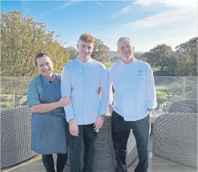  ?? ?? Masterchef:the Profession­als 2023 winner Tom Hamblet with his mum Haley and dad Lewis, who also work as chefs at Horsham’s five-star South Lodge Hotel