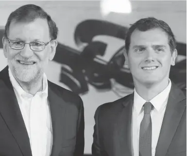  ?? Foto: dpa ?? Mariano Rajoy hat in Albert Rivera einen Verhandlun­gspartner gefunden.