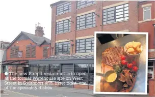  ??  ?? The new Firepit restaurant is to open at the former Warehouse site on West Street in Southport and, inset right, one of the speciality dishes