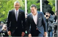  ?? Picture: REUTERS ?? CLOSE TIES: President Barack Obama is welcomed to Athens by Greek Prime Minister Alexis Tsipras