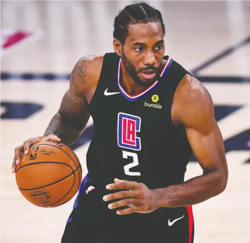  ?? Douglas P. Defelice / Gett
y Images ?? Kawhi Leonard orchestrat­ed his move to the Los Angeles Clippers and the Paul George trade, only to have his
championsh­ip plans dashed by the Denver Nuggets in Game 7 of the Western Conference second round.