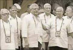  ?? PTI ?? Communist Party of India (Marxist) general secretary Sitaram Yechury (third from left) with colleagues at the 22nd party congress, Hyderabad, April 18