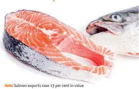  ??  ?? Above: Salmon exports rose 13 per cent in value