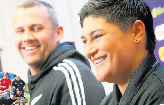  ?? Photos / Tania Whyte, Getty Images ?? Black Ferns prop and Northland Kauri captain Krystal Murray and assistant Black Ferns coach Wesley Clarke talk ahead of this weekend’s Rugby World Cup game against Scotland in Whanga¯ rei. Inset: Krystal Murray scored a great try against Wales.