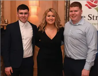  ??  ?? Barry Lyons, Abbie O’Sullivan and Eoin Lyne from Kielduff pictured before the start of the Lee Strand Social on Saturday night.