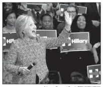  ?? Arkansas Democrat-Gazette/BENJAMIN KRAIN ?? Hillary Clinton speaks at a February rally in Pine Bluff. The long presidenti­al nomination process ends tonight at the Democratic National Convention.