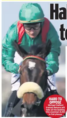  ??  ?? HARD TO OPPOSE Michael Halford trained Rehana will take all the beating this evening’s 6.50 in Fairyhouse