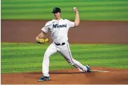  ?? MARTA LAVANDIER/ASSOCIATED PRESS ?? Carlsbad native and Miami Marlins lefty Trevor Rogers, shown during his appearance Wednesday vs. Baltimore, threw seven shutout innings in the victory.