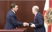  ?? IVY CEBALLO Times ?? Senate President Wilton Simpson green-lighted a marathon hearing for the anti-rioting bill on Friday and Saturday. He expects the bill will soon be ready for Gov. Ron DeSantis.
Senate President Wilton Simpson, right, is making sure the anti-rioting bill that Gov. Ron DeSantis wants gets passed.