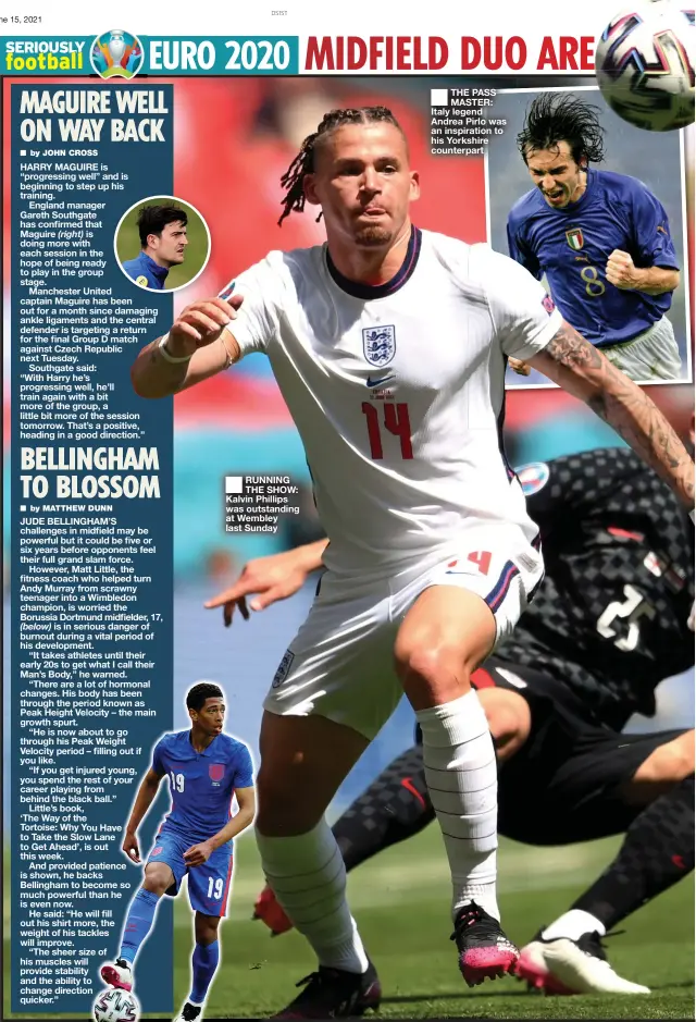  ??  ?? RUNNING THE SHOW: Kalvin Phillips was outstandin­g at Wembley last Sunday
THE PASS MASTER: Italy legend Andrea Pirlo was an inspiratio­n to his Yorkshire counterpar­t