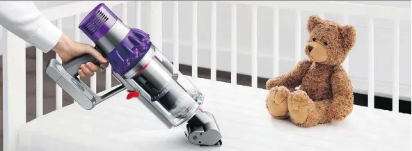  ??  ?? Dyson’s latest cordless vacuum, the Cyclone V10, runs for 60 minutes and transition­s from floor to hand-held easily to clean a variety of surfaces.