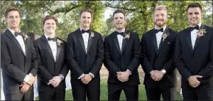  ??  ?? Graves Schmidley of Fayettevil­le, brother of the bride; Justin McVeigh and Jack Snider, cousin of the bride, both of Dallas; Alex Brignoni of Fayettevil­le; Brooks Ellis of Jacksonvil­le, Fla.; and Zac Hernandez of Dallas