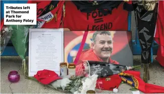  ??  ?? Tributes left at Thomond Park for Anthony Foley