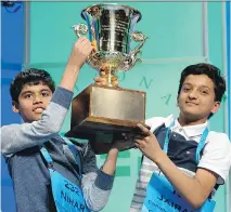  ?? THE ASSOCIATED PRESS/FILES ?? Nihar Janga, left, and Jairam Hathwar, 13, were co-champions at last year’s Scripps National Spelling Bee.