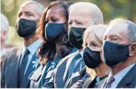  ?? CHIP SOMODEVILL­A/GETTY-AFP ?? Former President Barack Obama, former first lady Michelle Obama, President Joe Biden, first lady Jill Biden and former New York City Mayor Michael Bloomberg attend the annual 9/11 Commemorat­ion Ceremony in New York.