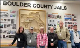  ?? COURTESY PHOTO ?? From left, Becky Stewart, Pete Reynolds, Cathy Bryarly, Bill Mccaa, Phil West and Ray Sarno pose in front of their recently completed jail display.