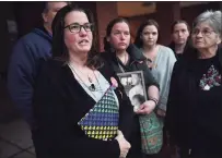  ?? Brian A. Pounds / Hearst Connecticu­t Media ?? Jennifer Lawlor, left, mother of Emily Todd, speaks in January outside Superior Court in Bridgeport, where the man accused of killing Todd was on trial.