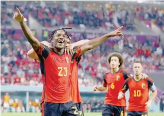  ?? — Reuters ?? Belgium’s Michy Batshuayi celebrates scoring their first goal.