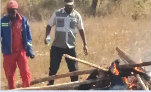  ??  ?? Department of Veterinary Services officials burn one of the cattle infected by the highly contagious Foot and Mouth Disease in Chipinge District on Wednesday