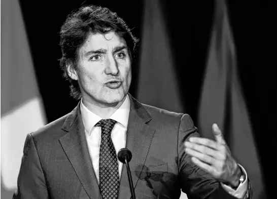 ?? REUTERS ?? Prime Minister Justin Trudeau speaks during a news conference in Ottawa on April 11.