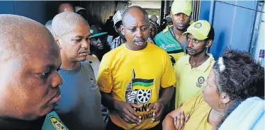  ?? Picture: WERNER HILLS ?? CAMPAIGN TRAIL: The ANC regional structure in the Bay campaigns in Schaudervi­lle, with councillor Andile Lungisa, centre, and other ANC officials chatting to residents including Lee-Ann Carelse, 32, right