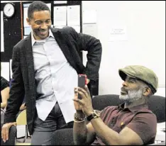  ?? MELISSA RUGGIERI PHOTOS / AJC ?? Charles Randolph-Wright and BeBe Winans watch a rehearsal of “Born For This” at the Alliance Theatre.