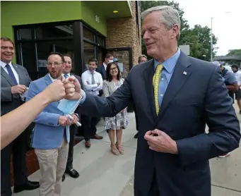  ?? MATT sToNE / HErAld sTAFF FilE ?? DEFINITELY MAYBE: Gov. Charlie Baker, seen earlier this month in Revere, still isn’t saying whether he’ll seek a third term, but that didn’t stop him from holding a fundraiser Thursday on the Cape.