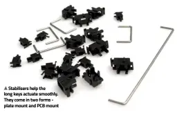  ??  ?? Stabiliser­s help the long keys actuate smoothly. They come in two forms - plate mount and PCB mount