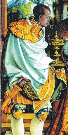  ?? FOTO: LRSIG ?? Aus dem Hochaltar von St. Martin in Meßkirch stammt diese Darstellun­g eines edlen Mohrenköni­gs, die der Meister von Meßkirch um 1535 schuf.