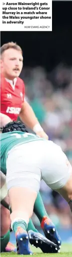 ?? HUW EVANS AGENCY ?? > Aaron Wainwright gets up close to Ireland’s Conor Murray in a match where the Wales youngster shone in adversity