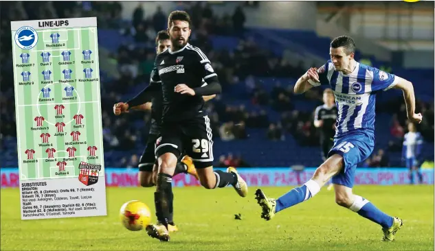  ?? PICTURE: Action Images ?? ICING ON THE CAKE: Brighton’s Jamie Murphy scores their third goal in the closing moments