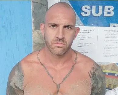  ?? CICPC / THE CANADIAN PRESS FILES ?? Steven Skinner is shown after being arrested in El Yaque, on Margarita Island in Venezuela, in this recent police handout photo posted on Twitter. Skinner is facing second-degree murder charges in Nova Scotia.