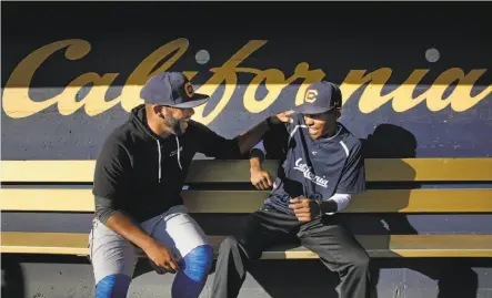  ?? Michael Macor / The Chronicle ?? Cal coach Noah Jackson (left) is “like a son” to Dusty Baker. Cal freshman Darren Baker (right) actually is Baker’s son.