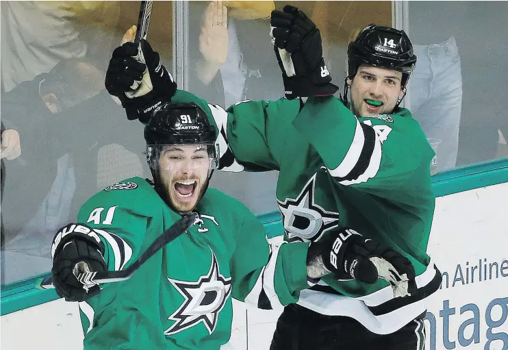  ?? — GETTY IMAGES FILES ?? Dallas Stars Tyler Seguin, left, and Jamie Benn have combined for 146 goals and 326 points coming into this season, when they’ve been split up mostly.