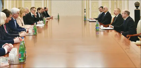  ??  ?? President Ilham Aliyev holds meeting with German delegation led by Parliament­ary State Secretary at the Federal Ministry for Economic Affairs and Energy Thomas Bareis.