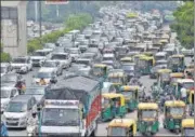  ??  ?? A traffic jam near Chandgiram Akhara on Sunday, as the city celebrated Rakshaband­han.